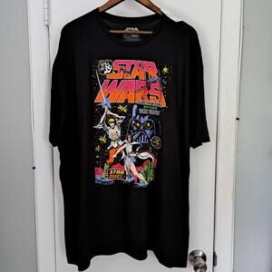 Star Wars NWT Men's 3X Cartoon Darth Vader Luke Skywalker Princess Lei Black Tee